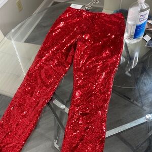 Women red sequin leggings size large forever 21 brand new